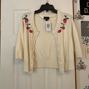Torrid Ivory Cardigan with Strawberry Accents